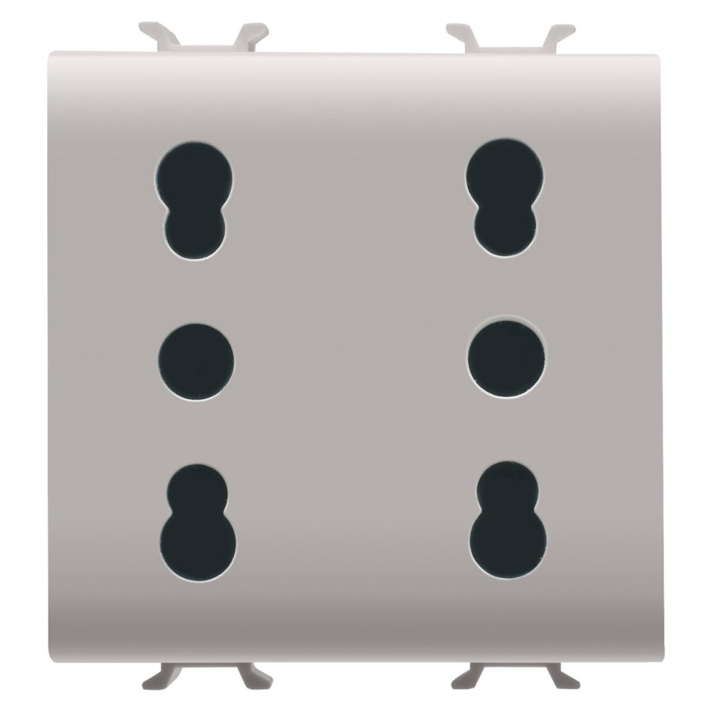 GEWISS GW13208, Italian Standard Double Socket Outlet 250V Ac, 2x2P+E 16A Dual Amperage, P11-P17, 2 Modules, Natural Satin Beige, Chorusmart