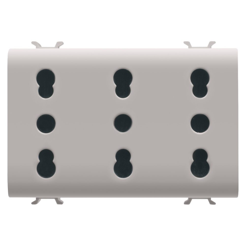 GEWISS GW13209, Italian Standard Triple Socket Outlet 250V Ac, 3x2P+E 16A Dual Amperage, P11-P17, 3 Modules, Natural Satin Beige, Chorusmart