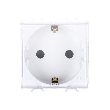 GEWISS GW15242, German Standard Socket Outlet 250V Ac, 2P+E 16A, 2 Modules, with Cover, Satin White, Chorusmart