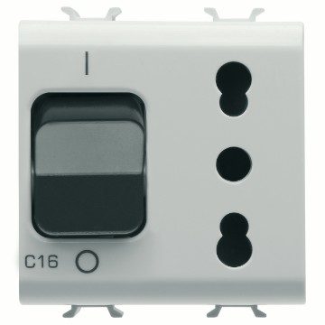 GEWISS GW15311, Interlocked Switched Socket Outlet, 2P+E 16A, P17-P11, with Miniature Circuit Breaker 1P+N 16A, 230V Ac, 2 Modules, Satin White, Chorusmart.