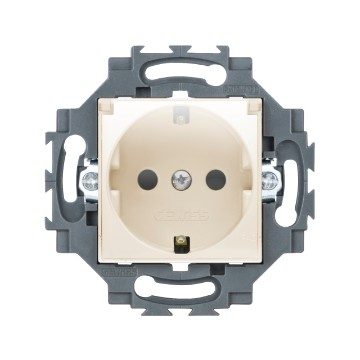 GEWISS GW35203Y, German Standard Socket Outlet 250V Ac, Screw Terminals, Front Tightening Terminals, with Lid, 2P+E 16A, Ivory, Dahlia