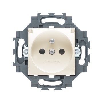 GEWISS GW35213Y, Priză standard franceză 250V c.a., Borne cu șurub, Borne de strângere frontale, Cu capac, 2P+E 16A, Ivoar, Dahlia