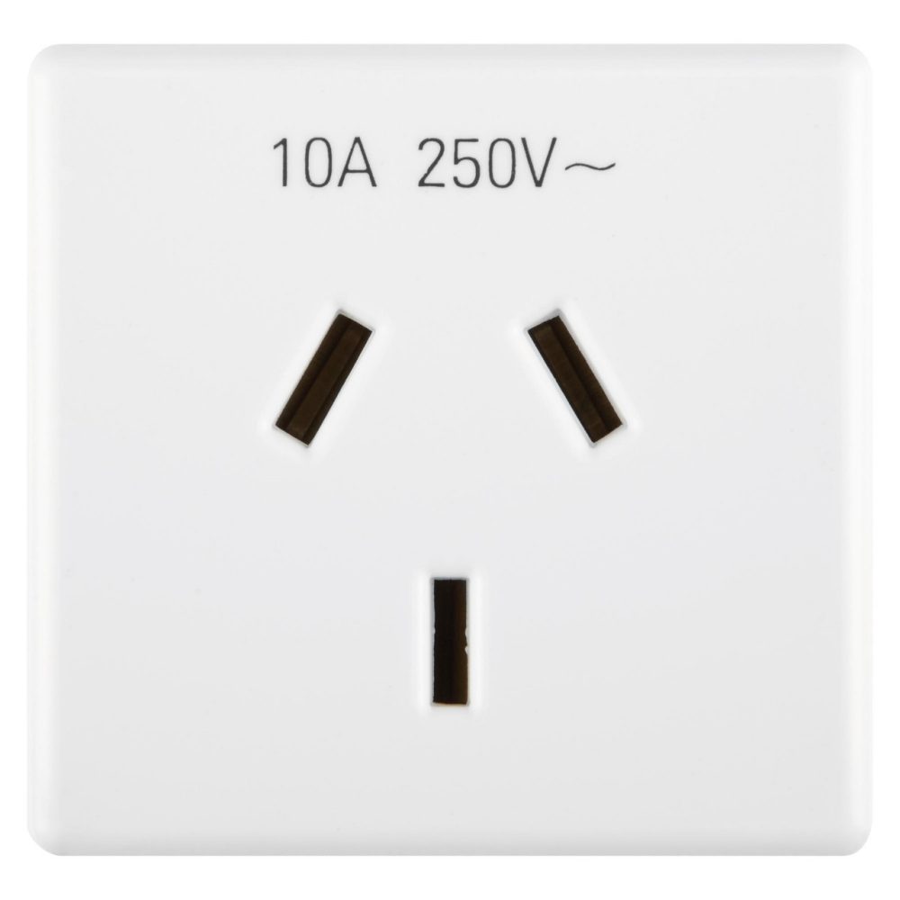 GEWISS GW20357, Australian Standard Socket Outlet 250V Ac, 2P+E 10A, Flat Plug, 2 Modules, System White