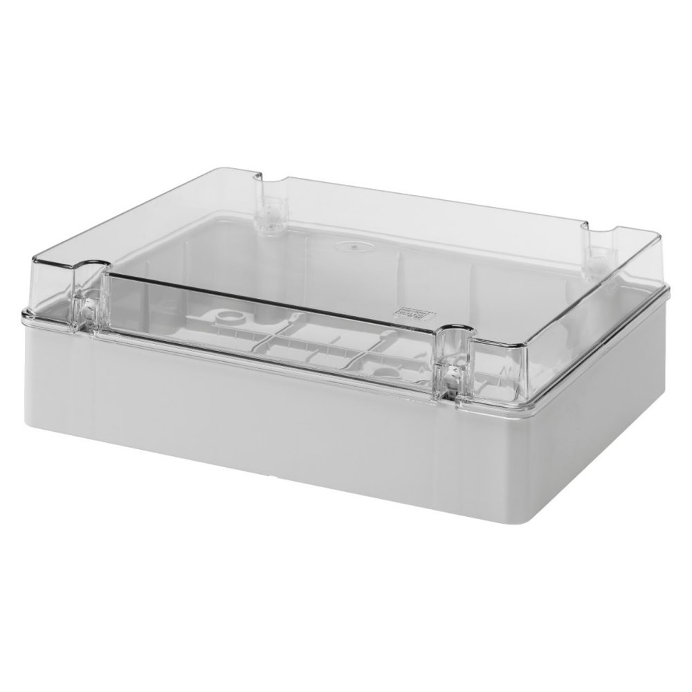 GEWISS GW44430, Cutie pentru joncțiuni și pentru echipamente electrice și electronice, Cu capac simplu transparent, IP56, Dimensiuni interne 380x300x120, Cu pereți netezi