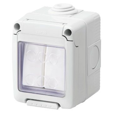 GEWISS GW27834, Carcasă etanșă cu dispozitive de sistem, Comutator bidirecțional + comutator bidirecțional 1P 16AX, IP55, Gri RAL 7035