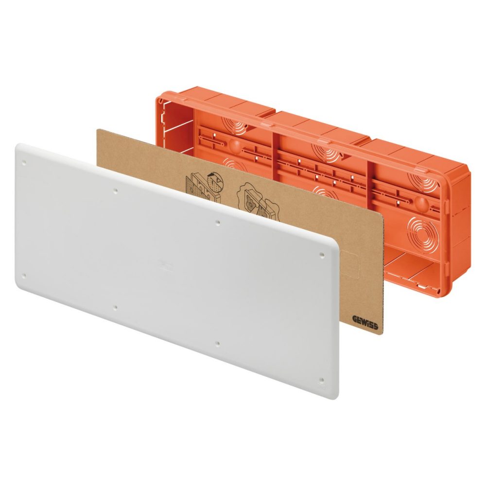 GEWISS GW48009, Junction and Connection Box for Brick Walls, with DIN Rail, Dimensions 480x160x75, White Lid Ral9016