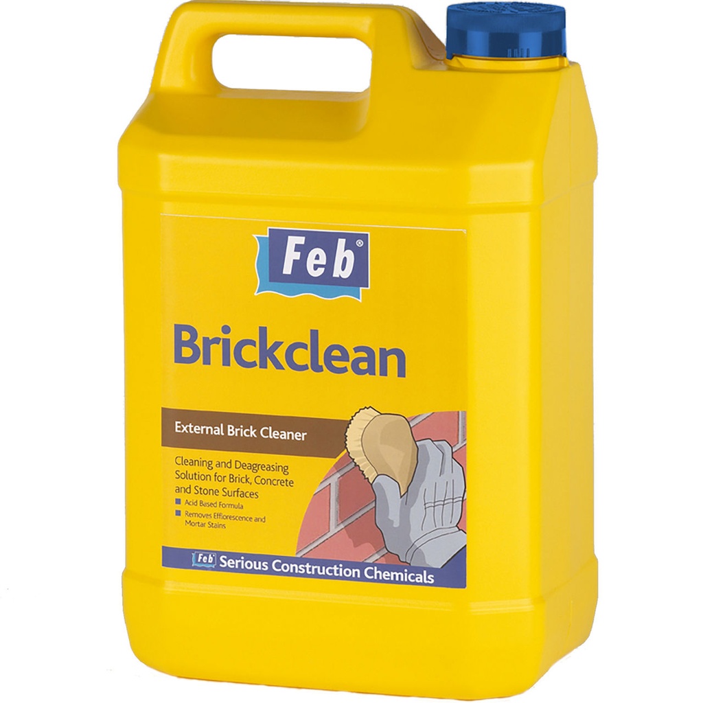Feb Brickclean, Acid-Based Cleaning Solution for Brick, Concrete & Stone, 5 L