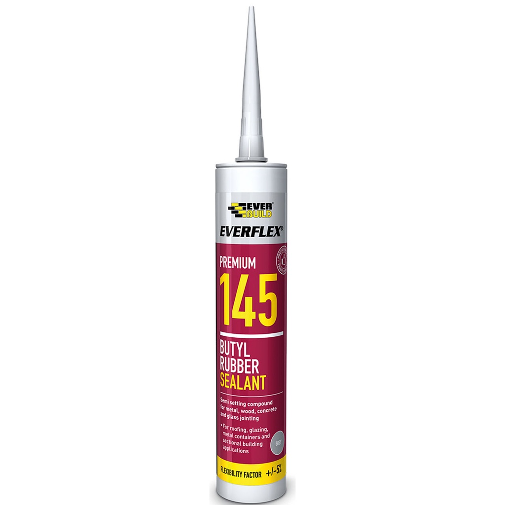 EVERBUILD EVERFLEX 145 Butyl Rubber Sealant, Semi-Setting Butyl Rubber Sealant, Interior & Exterior, Grey, 300 mL