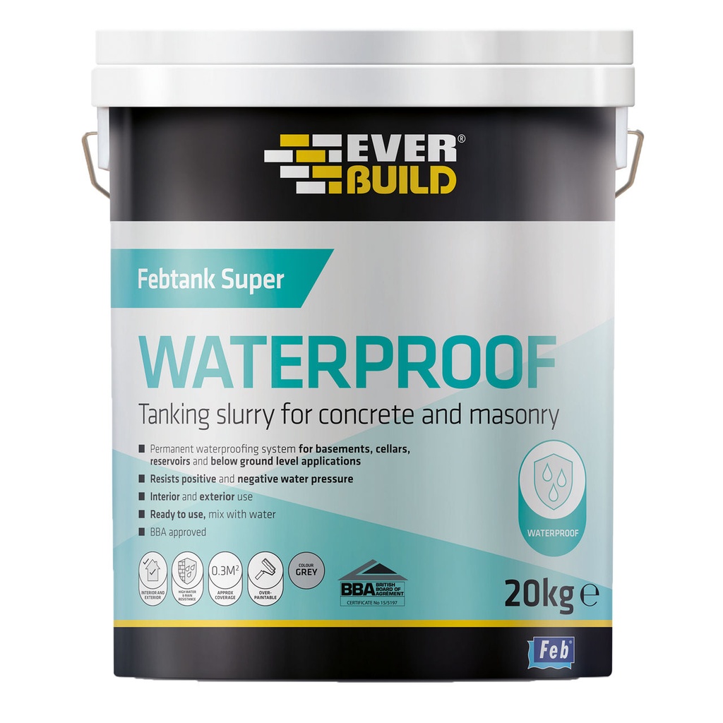 Feb Febtank Super Tanking Slurry, Waterproof Coating for Concrete & Masonry, Interior & Exterior, Grey powder