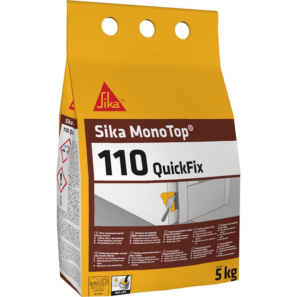 Sika MonoTop-110 QuickFix, Quick-fix repair mortar convenient 5 kg pack, Interior & Exterior, Grey Powder, 5 kg