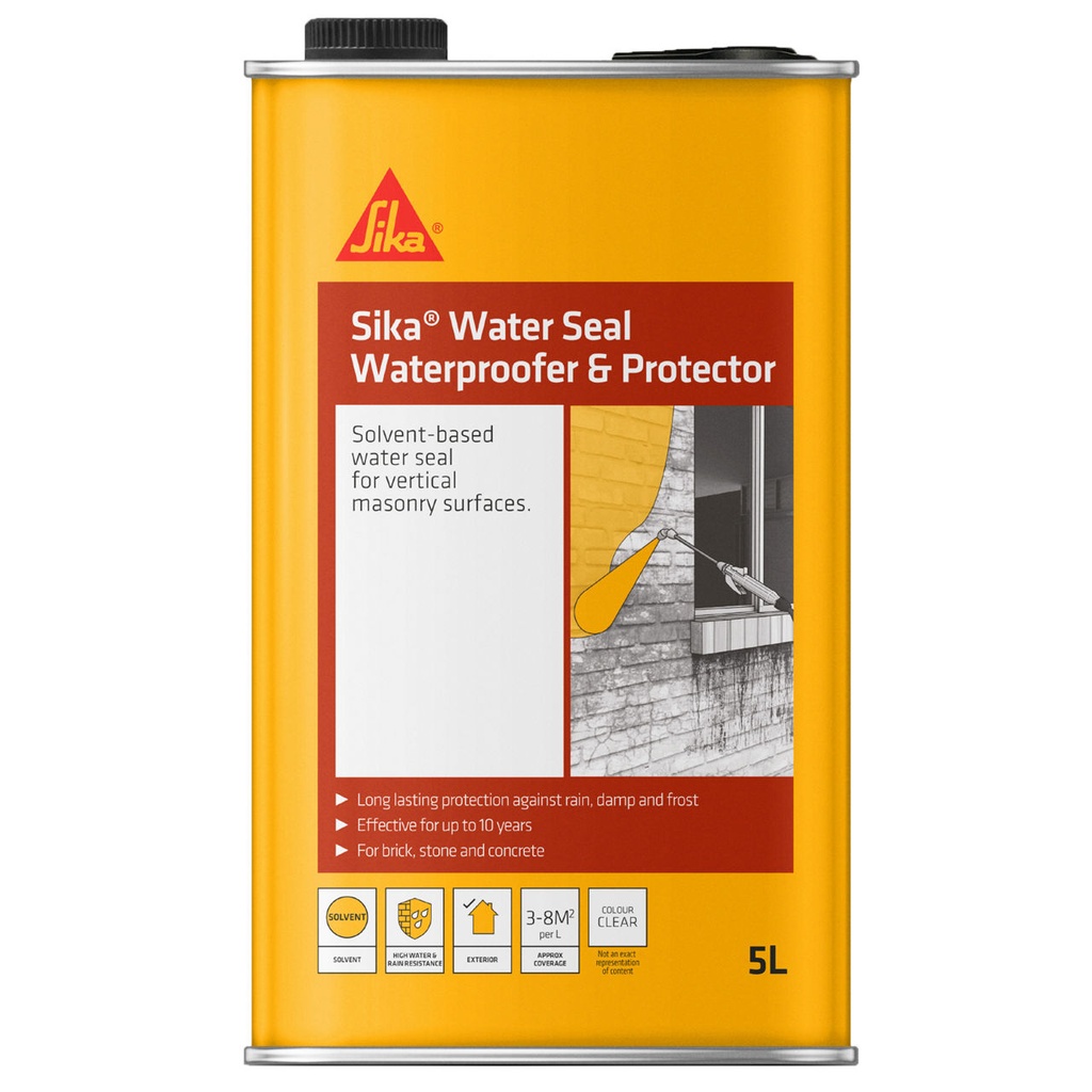 Sika Water Seal, Solvent-Based Waterproofer for Masonry, Exterior, Colourless, 5 L 