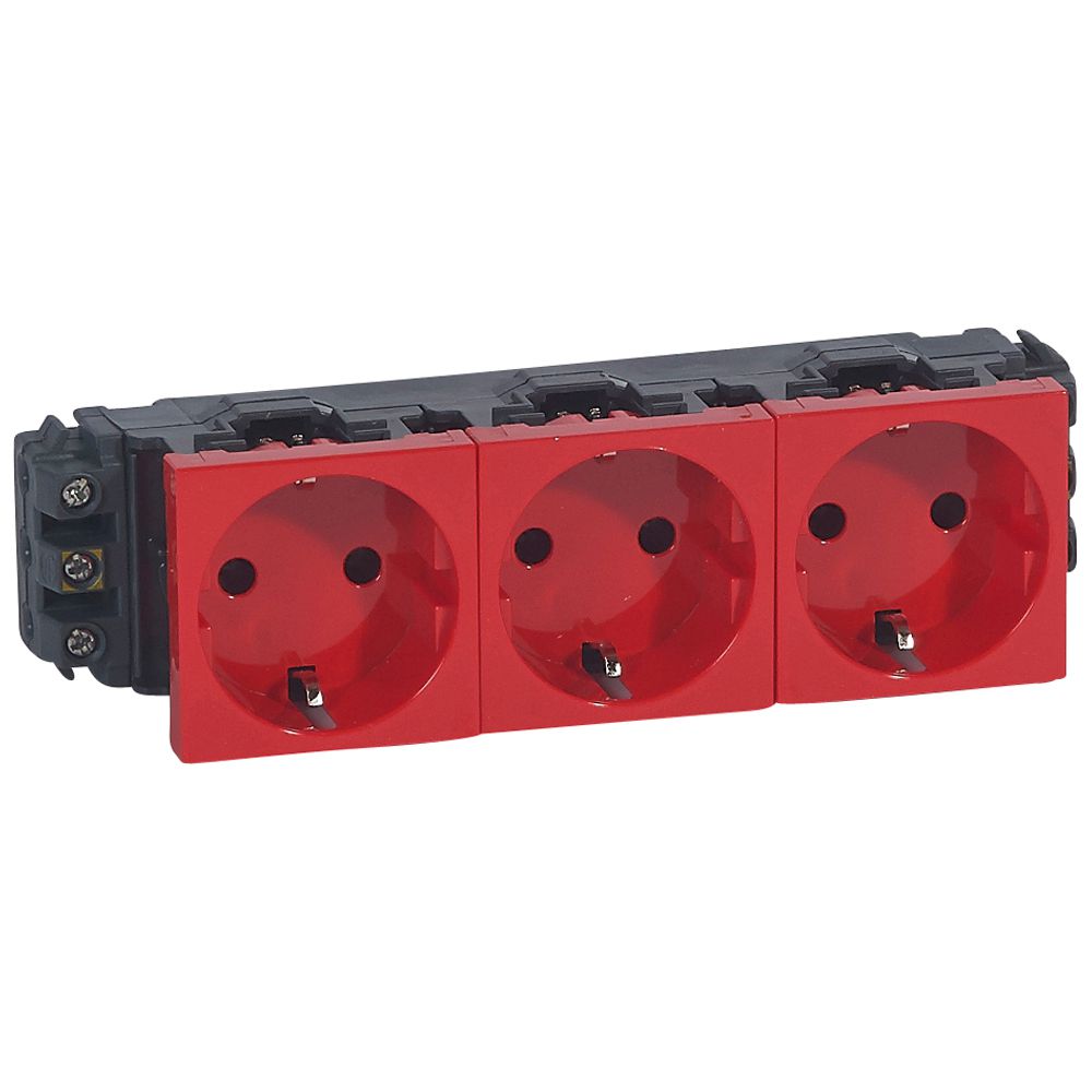 Legrand 077613, Priza Mosaic 3 X 2P+E Conexiune Cu Borne Laterale Cu Suruburi Standard, Rosie