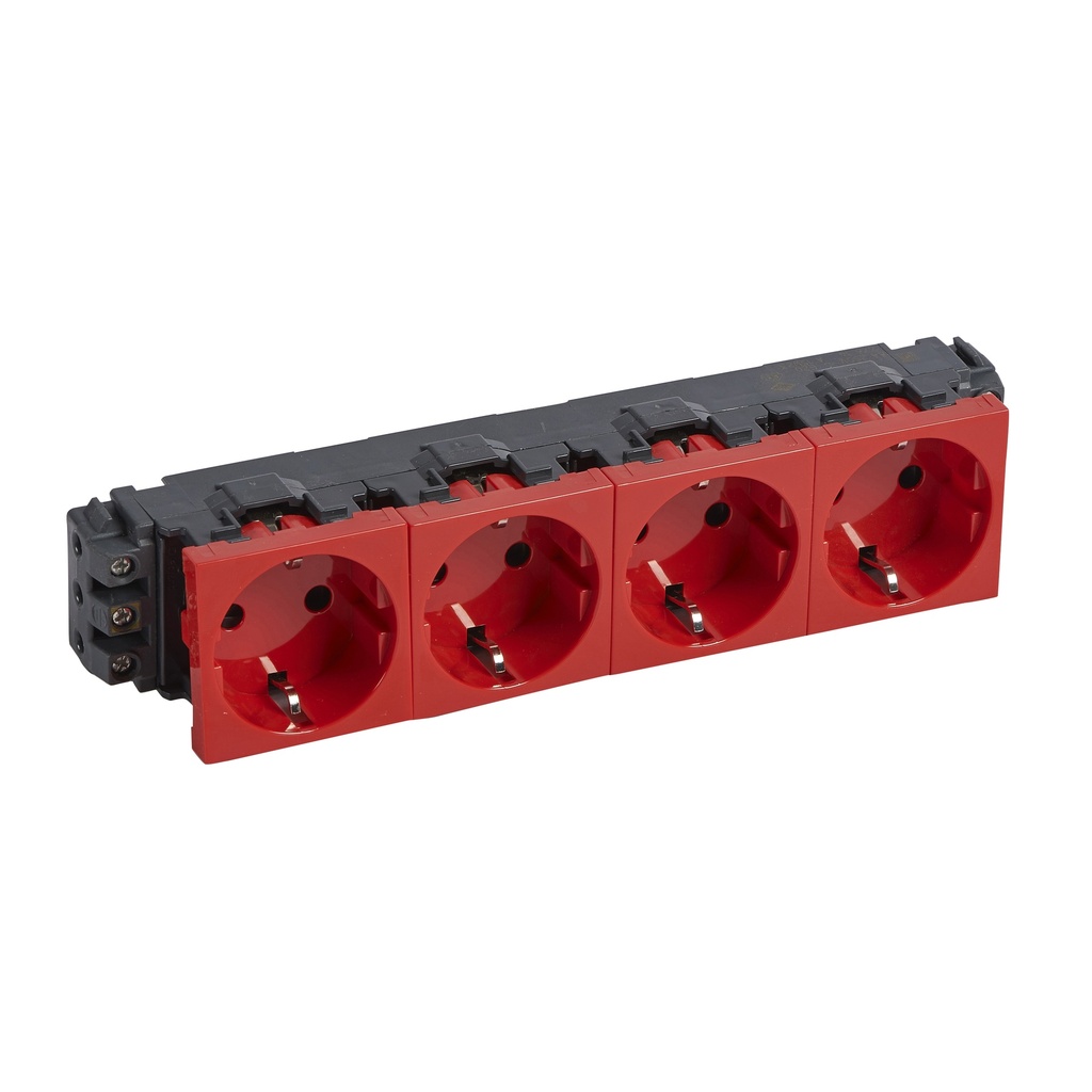 LEGRAND 077614, Mosaic Socket, 4 x 2P+E, Connection with Side Screw Terminals, Standard, Red