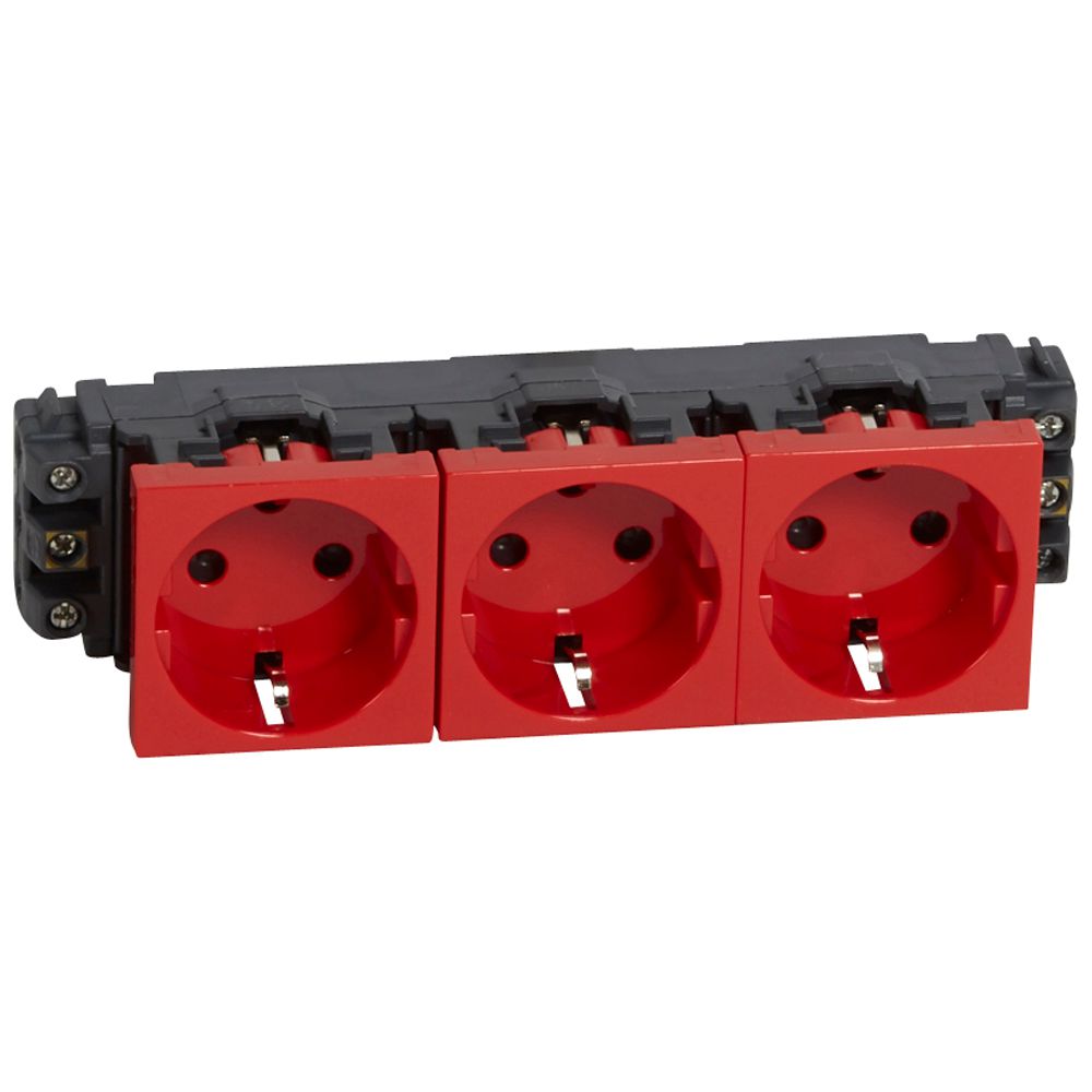 LEGRAND 077623, Mosaic Socket, 3 x 2P+E, Connection with Side Screw Terminals, Standard, with Protection Against Incorrect Operation