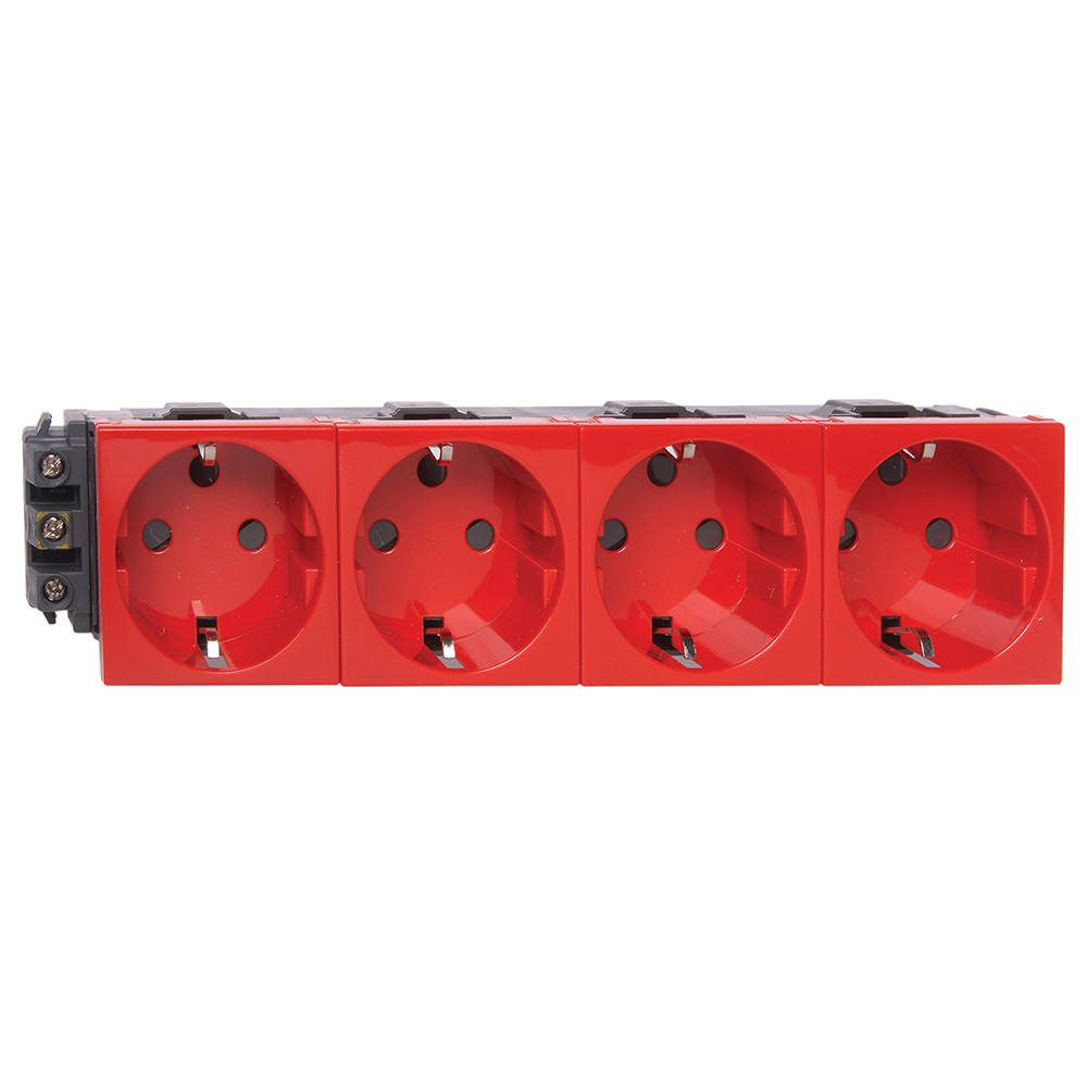 LEGRAND 077624, Mosaic Socket, 4 x 2P+E, Connection with Side Screw Terminals, Standard, with Protection Against Incorrect Operation