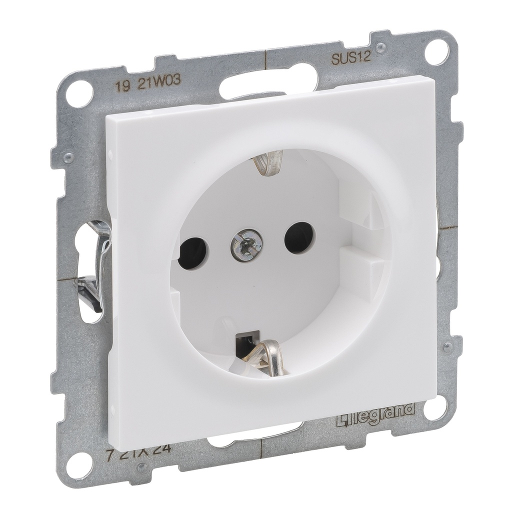 LEGRAND 721124, 2P+E Socket, Screw Terminal, Childproof, White