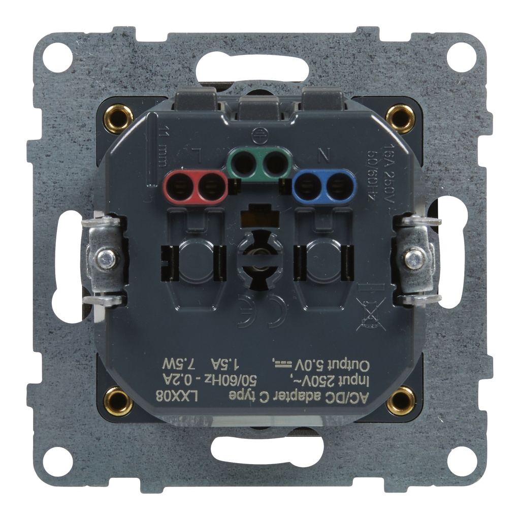 LEGRAND 721389, 2P+E Socket French Standard with USB C Charging, Alu