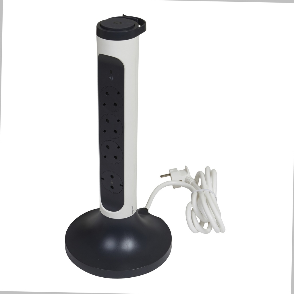 LEGRAND 694505, Mobile Tower Multi, socket Block 4 x 2P+T Spd, surge and Circuit Breaker 2M Black, white