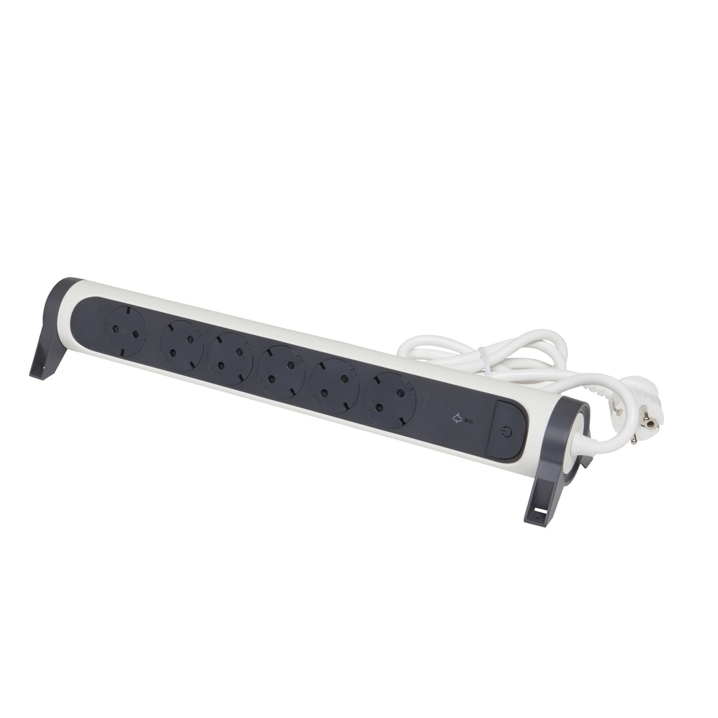LEGRAND 694509, Premium Mobile Multi, socket Block Rotating 6 x 2P+T Spd, surge and Circuit Breaker 1,5m Black, white