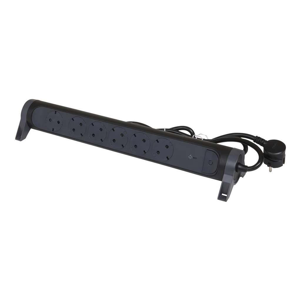 LEGRAND 694513, Premium Mobile Multi, socket Block Rotating 6 x 2P+T Spd, surge and Circuit Breaker 1,5m Black