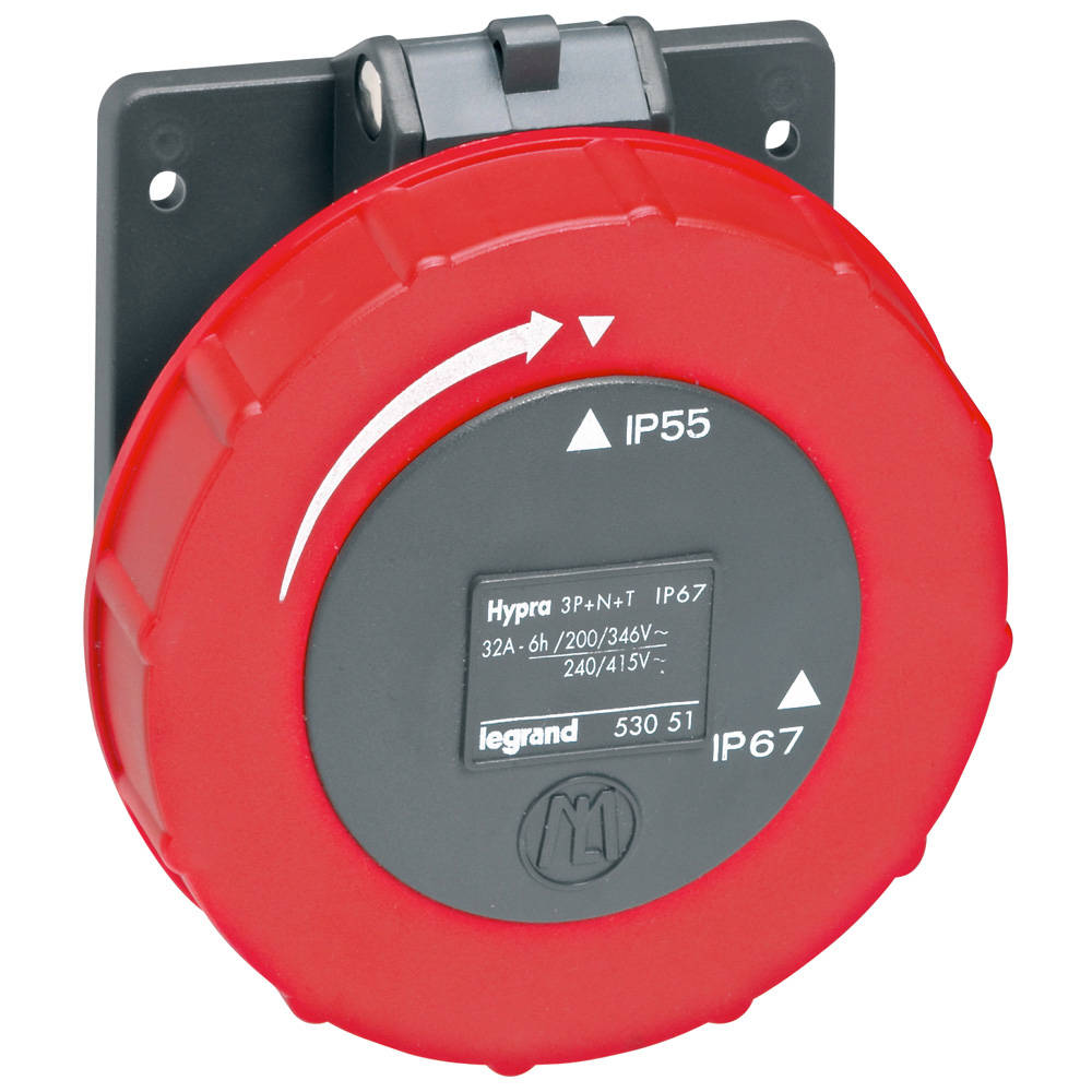 Legrand 053051, Priza Pentru Usa Germania Tablou Cu Interax Germania Fixare Unificat Hypra IP 66/67 380/415 V, 32 A, -3P+N+E