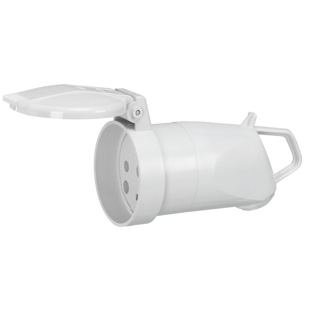 LEGRAND 055667, Plexo Extension Cord 20 A, 3P+N+T, IP44, IK08, Handle with Side Outlet, Gray