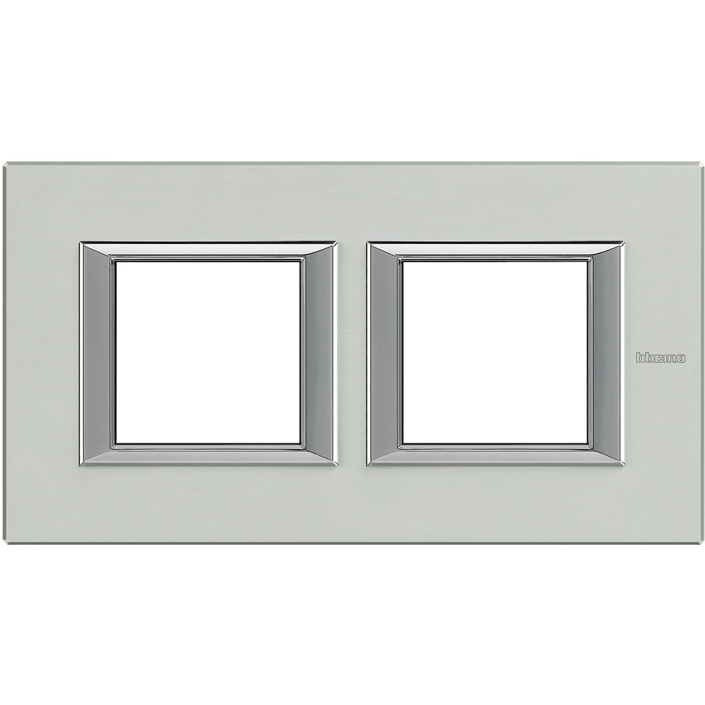 BTICINO HA4802M2HXC, Axolute Rectangular Frame, Glossy Aluminum, 2+2 Modules, Horizontal, Natural