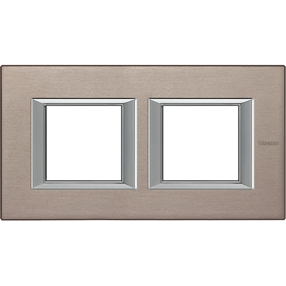 BTICINO HA4802M2HNX, Axolute Rectangular Frame, Glossy Aluminum, 2+2 Modules, Horizontal, Titanium