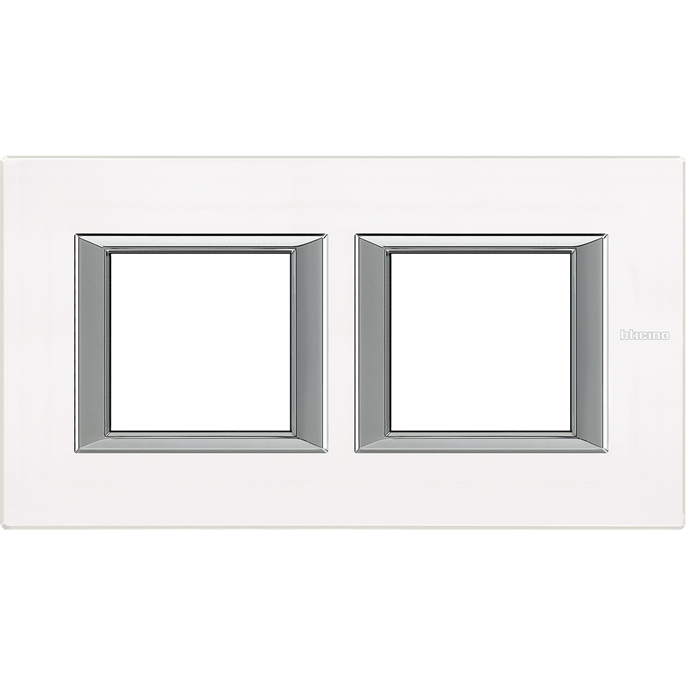 BTICINO HA4802M2HVBB, Axolute Rectangular Glass Frame 2+2 Horizontal Modules, White Glass