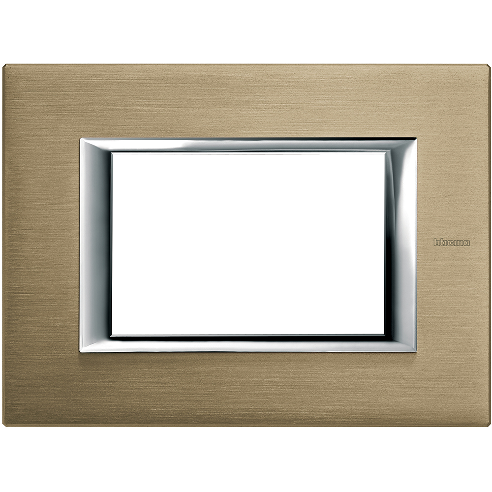 BTICINO HA4803NX, Axolute Rectangular Frame, Glossy Aluminum, 3 Modules, Titanium