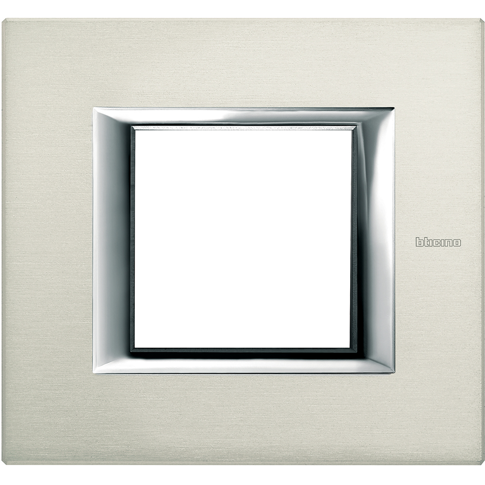 BTICINO HA4802XC, Axolute Rectangular Frame, Glossy Aluminum, 2 Modules, Natural
