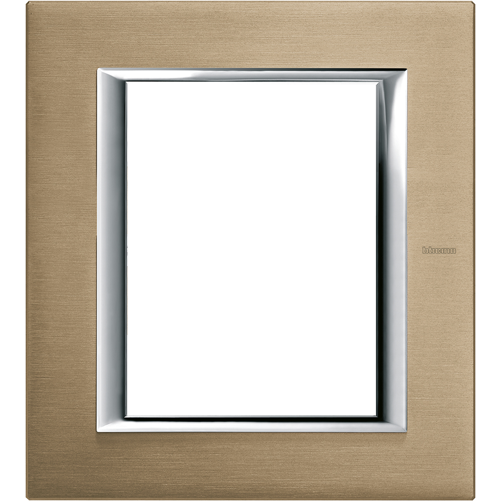 BTICINO HA4826NX, Axolute Rectangular Frame, Glossy Aluminum, 3+3 Modules, Titanium