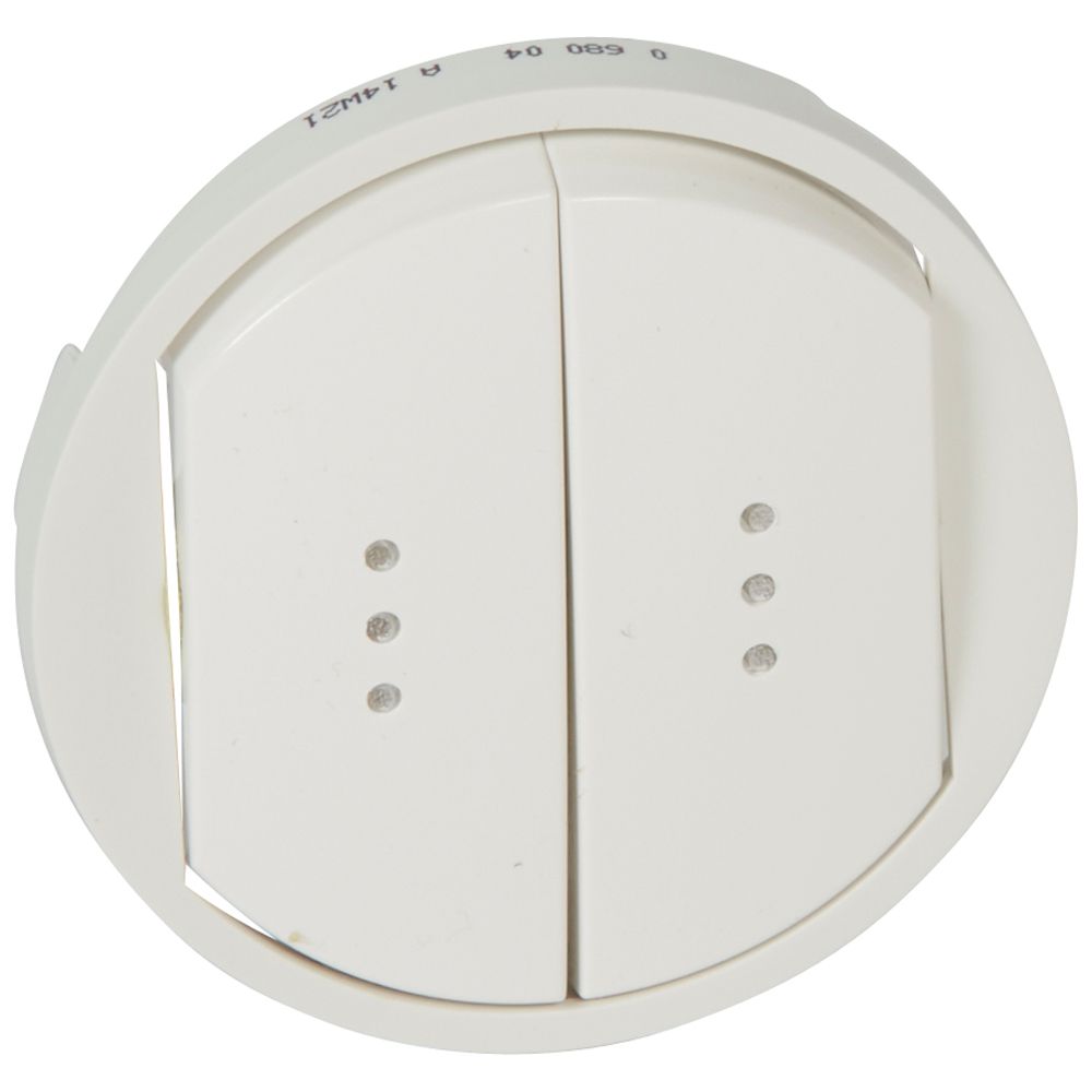 Legrand 068004, Placă Céliane, Comutator dublu/Buton dublu cu indicator luminos, Cheie mare, Alb  