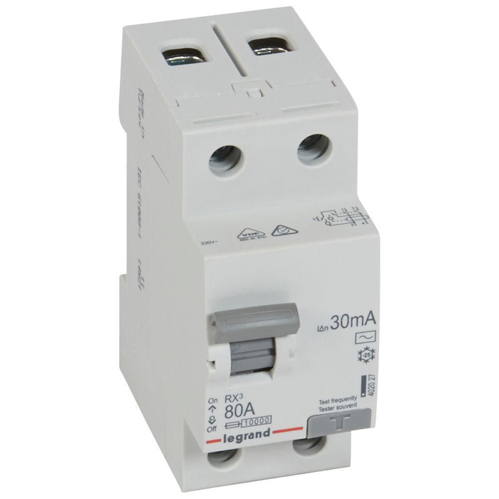 Legrand 402027, Dispozitiv de curent rezidual (RCD) RX³, 2P, 230 V, 80 A, 30 mA, tip AC