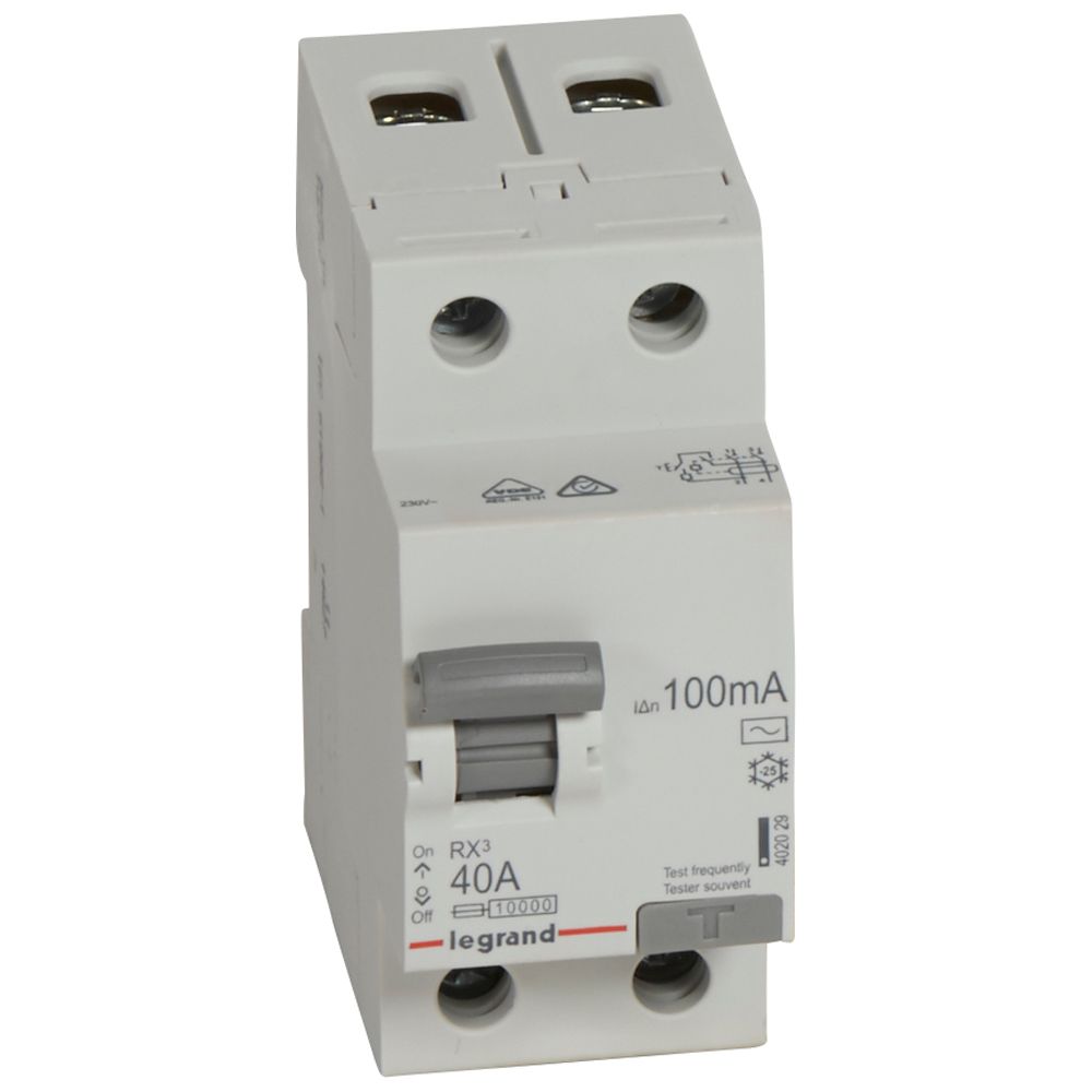 Legrand 402029, Dispozitiv de curent rezidual (RCD) RX³, 2P, 230 V, 40 A, 100 mA, tip AC