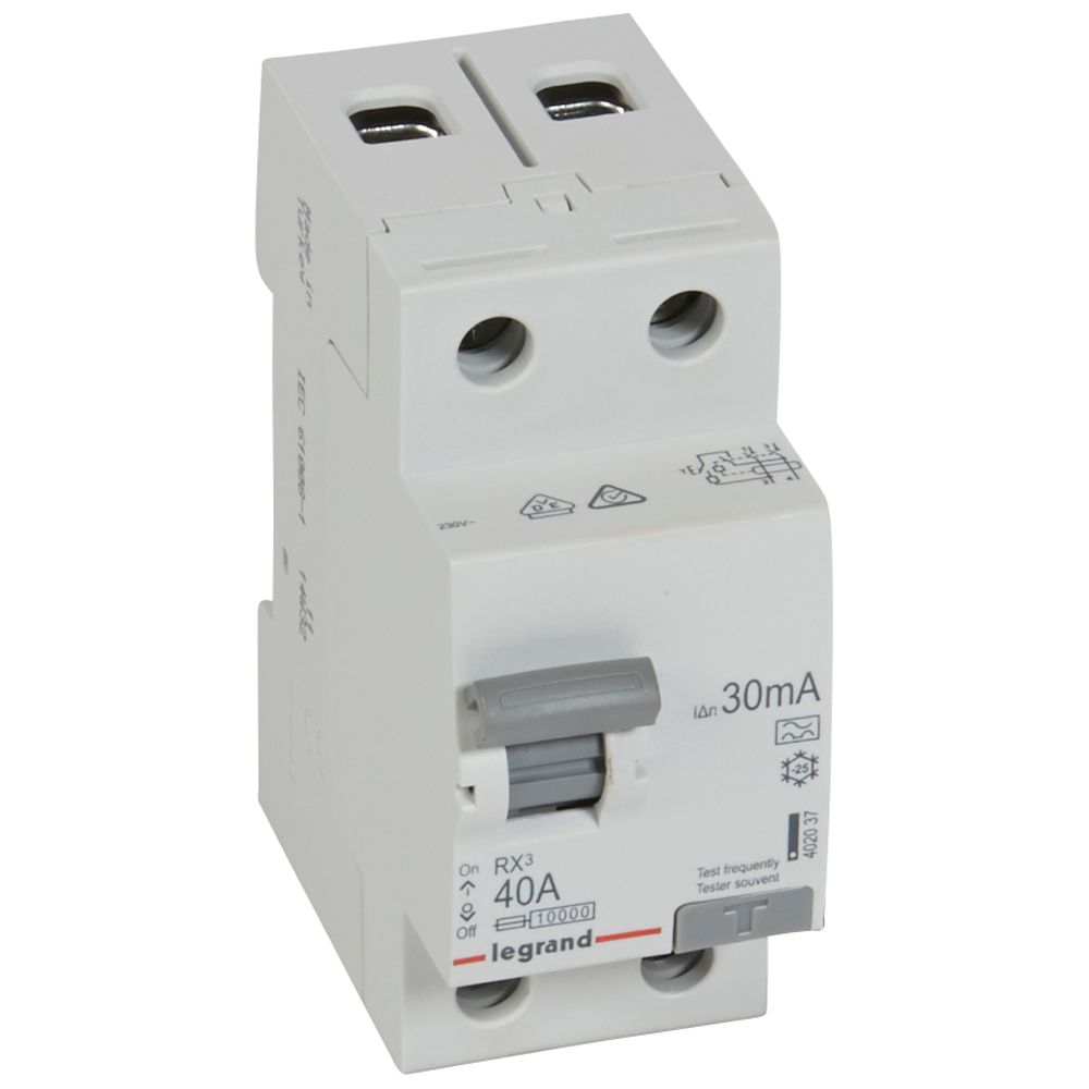 Legrand 402037, Dispozitiv de curent rezidual (RCD) RX³, 2P, 230 V, 40 A, 30 mA, tip A