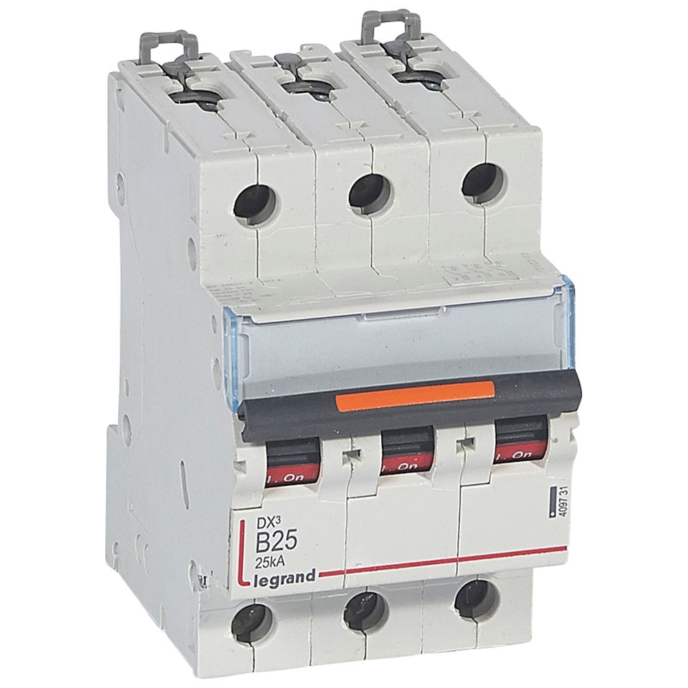 LEGRAND 409731, DX³ MCB, 3P, 25 A, 25 kA, Curve B, 400 V, 3 Modules