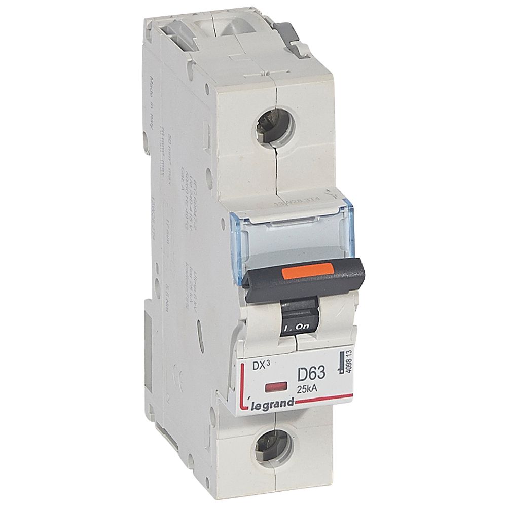 LEGRAND 409813, MCB, DX³, 25 kA, 1P, 230/400 V, 63 A, Curbă D