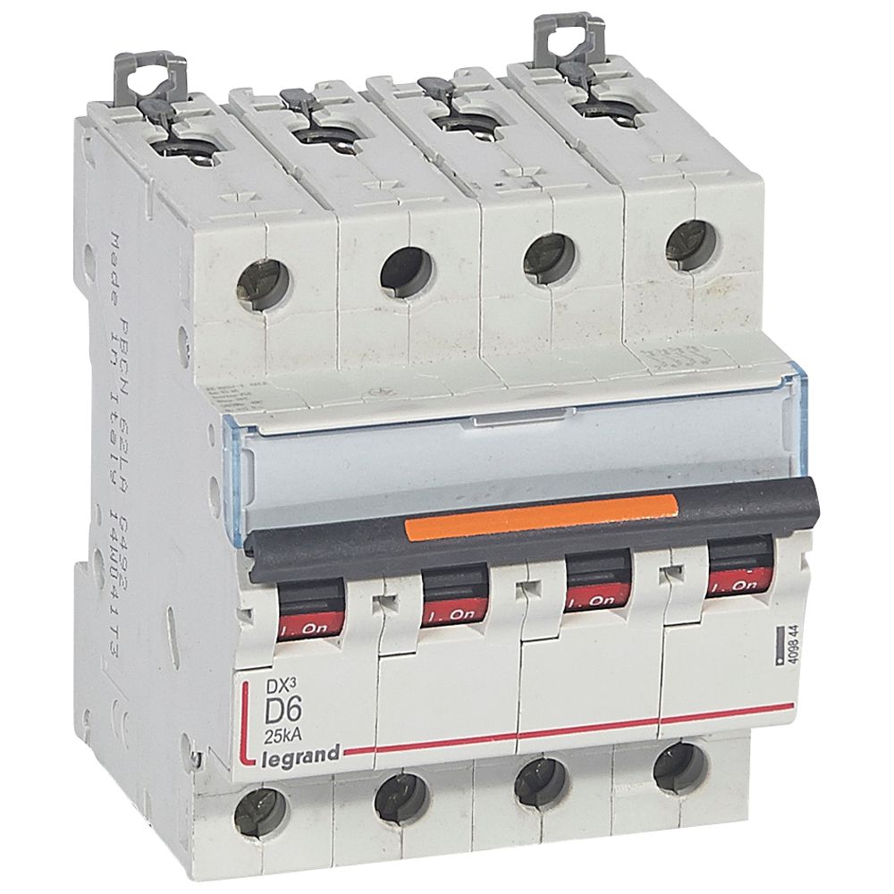 LEGRAND 409844, MCB, DX³, 25 kA, 4P, 400 V, 6 A, Curbă D