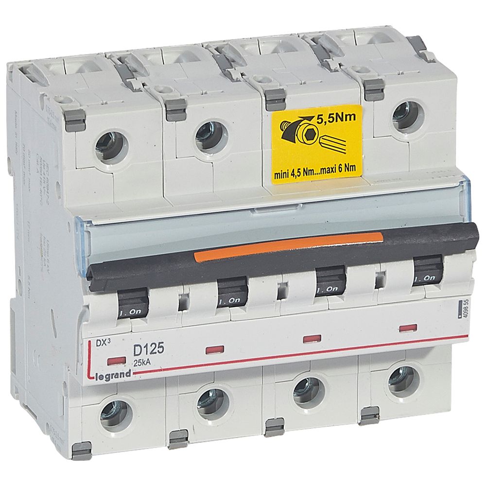 LEGRAND 409855, DX³ MCB, 4P, 125 A, 25 kA, D Curve, 400 V