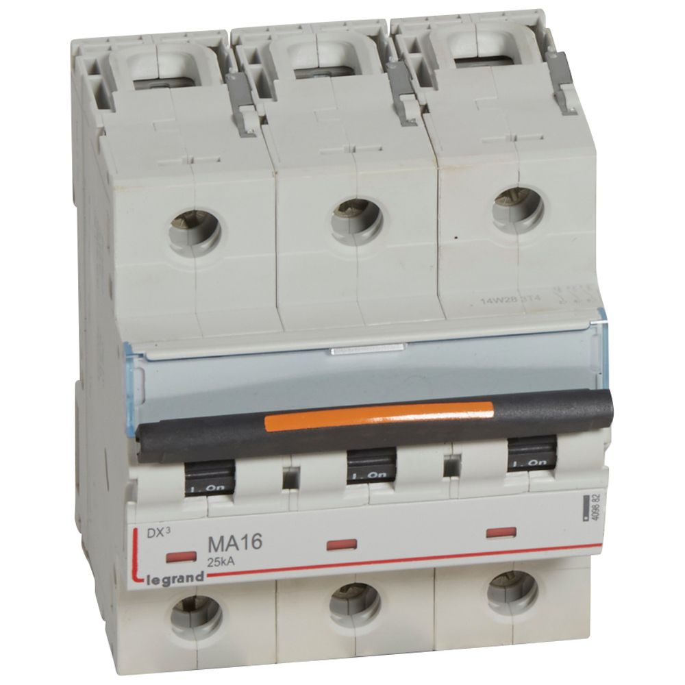 LEGRAND 409882, MCB DX³ MA, 3P, 400 V, 16 A, 25 kA, Simple Magnetic, 4.5 Modules