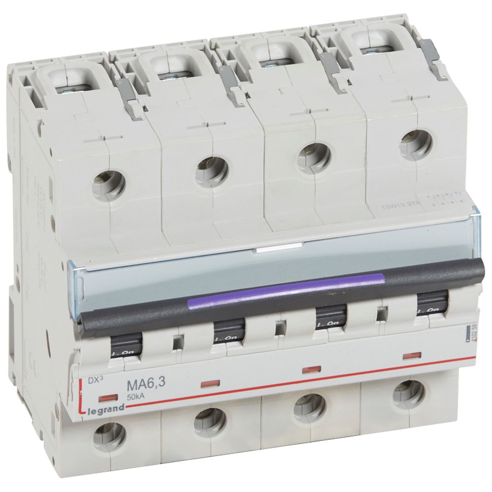 LEGRAND 410259, Disjunctor Magnetic simplu DX³, mA, 4P, 6,3 A, 50 kA, Curbă MA, 6M