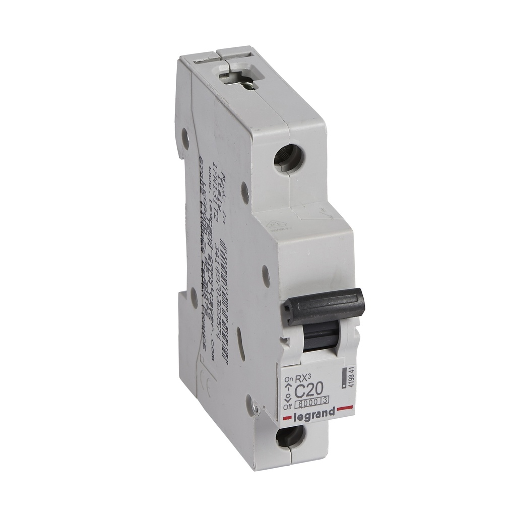 LEGRAND 419841, MCB RX³ 6000, 1P, 230/400 V, 20 A, C Curve, Comb Busbar Compatible