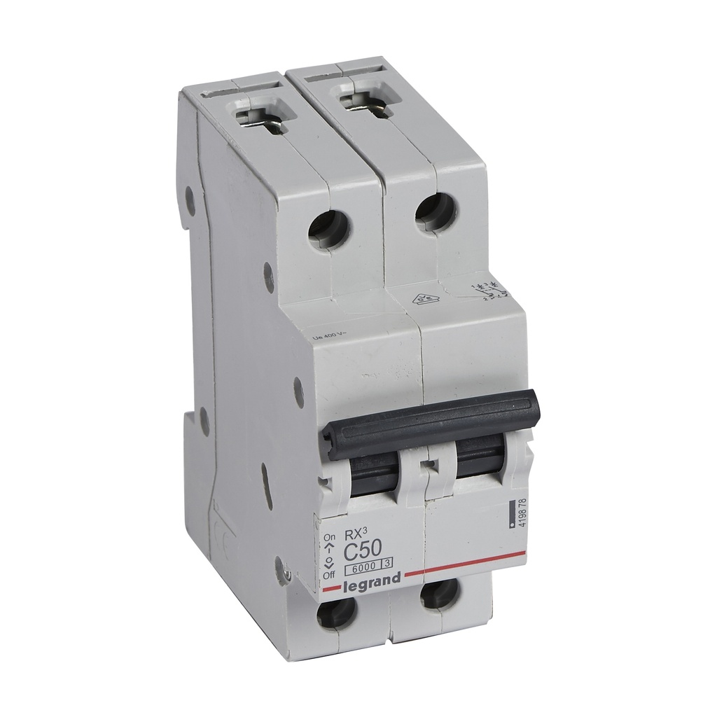 LEGRAND 419878, MCB RX³ 6000, 2P, 230/400V, 50 A, Curbă C, Compatibil cu bare de alimentare tip pieptene