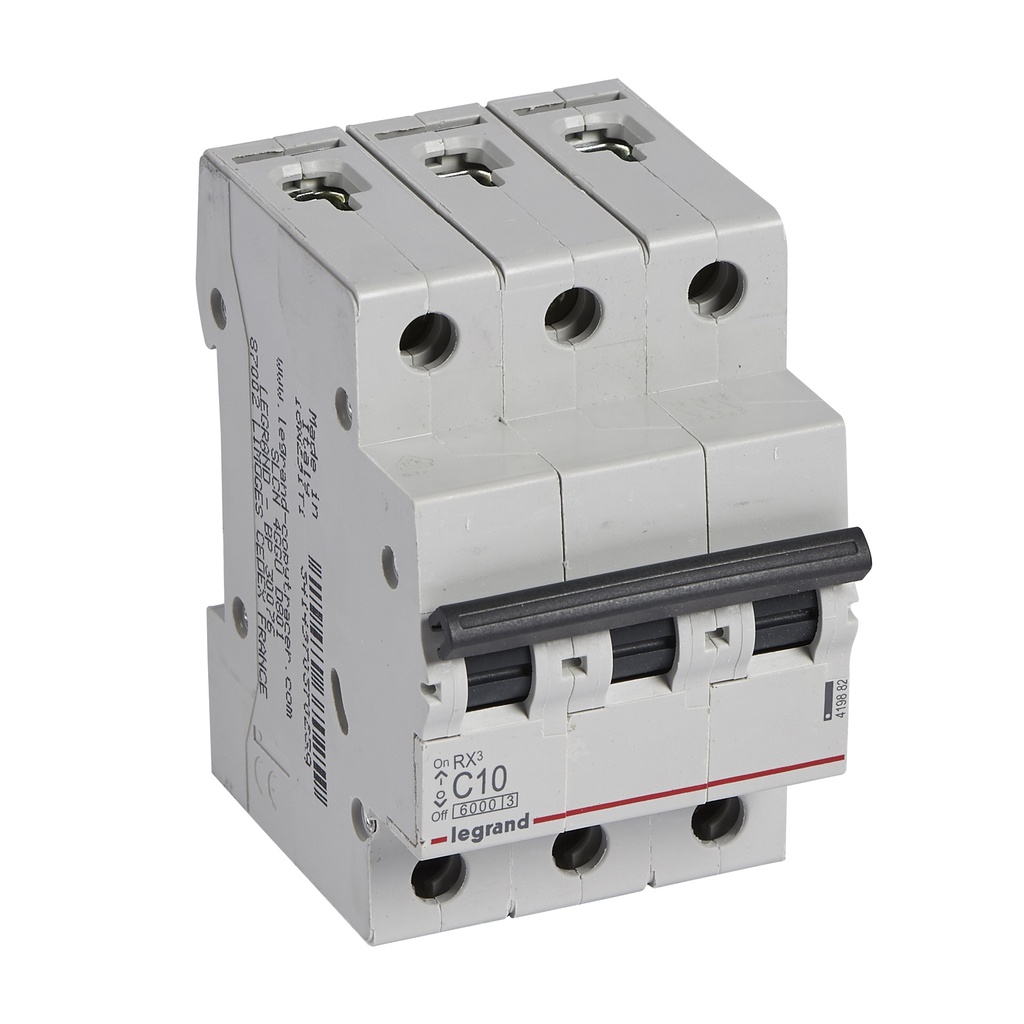 LEGRAND 419882, MCB RX³ 6000, 3P, 400 V, 10 A, C Curve, Comb Busbar Compatible