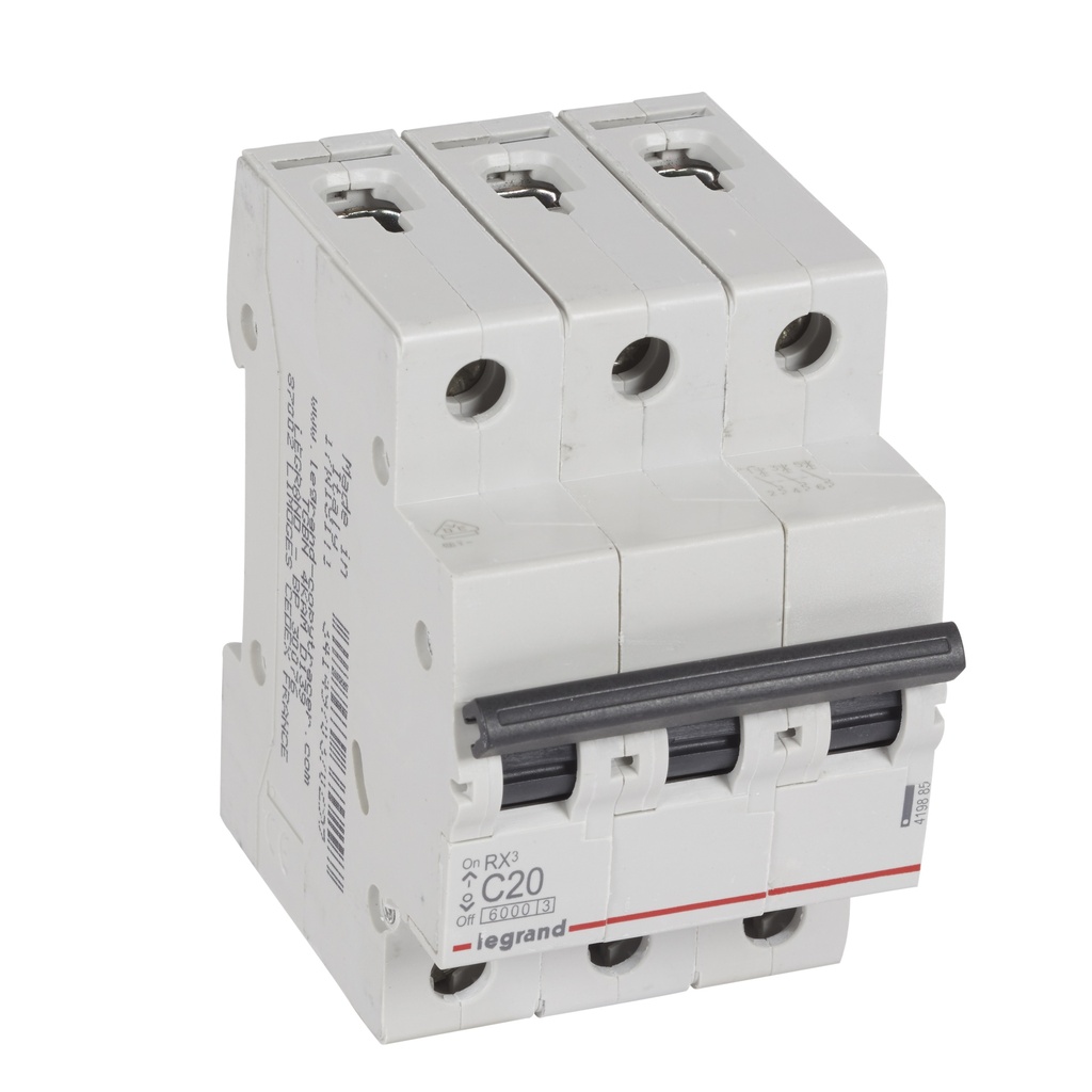 LEGRAND 419885, MCB RX³ 6000, 3P, 400V, 20 A, Curbă C, Compatibil cu bare de alimentare tip pieptene