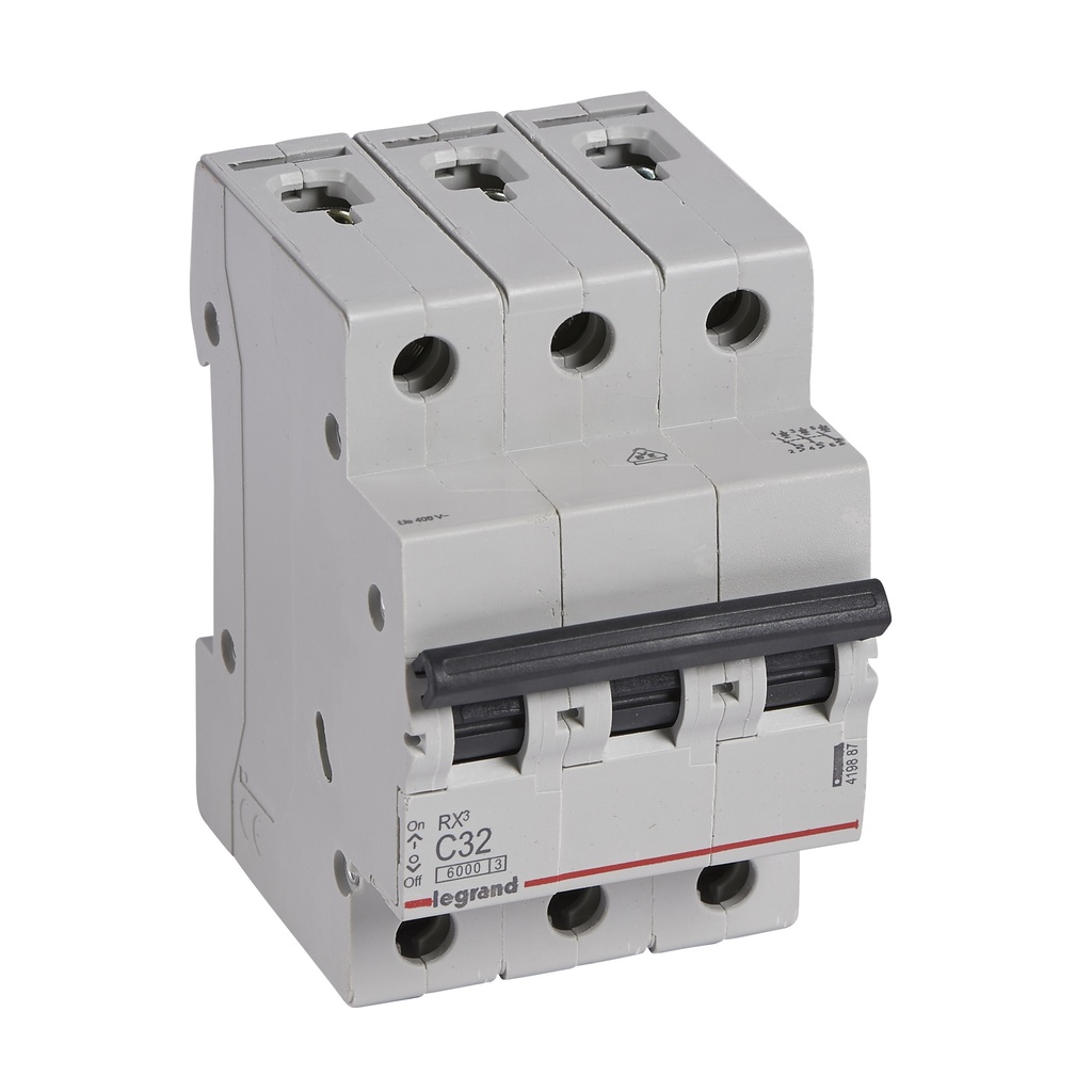 LEGRAND 419887, MCB RX³ 6000, 3P, 400 V, 32 A, C Curve, Comb Busbar Compatible