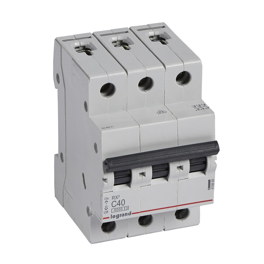 LEGRAND 419888, MCB RX³ 6000, 3P, 400 V, 40 A, C Curve, Comb Busbar Compatible