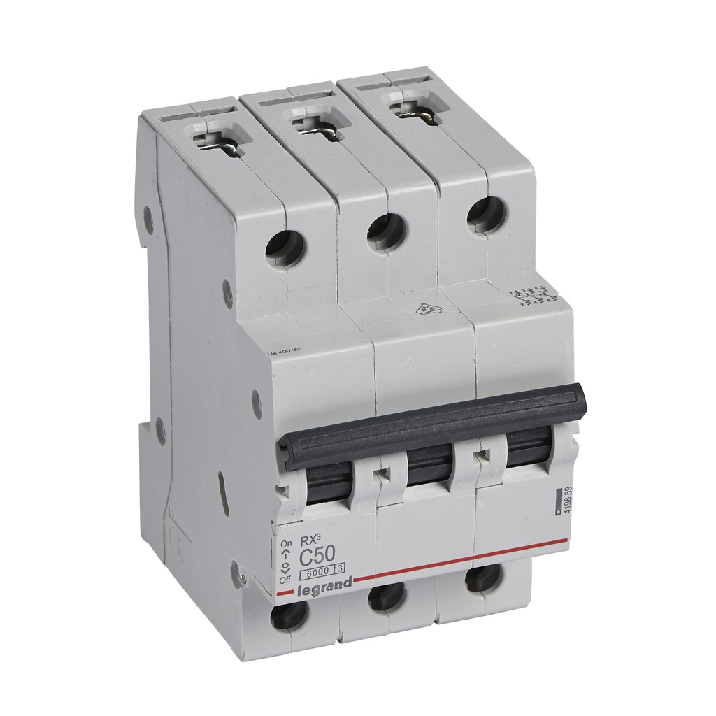 LEGRAND 419889, MCB RX³ 6000, 3P, 400 V, 50 A, C Curve, Comb Busbar Compatible