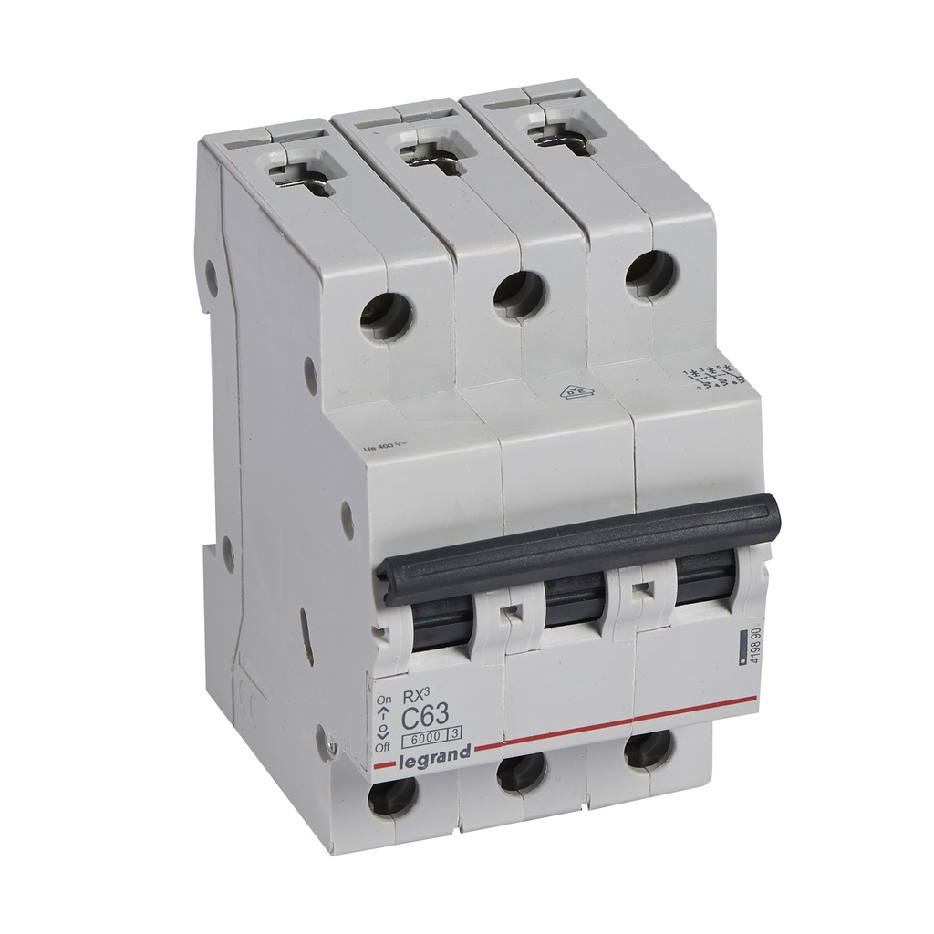 LEGRAND 419890, MCB RX³ 6000, 3P, 400 V, 63 A, C Curve, Comb Busbar Compatible